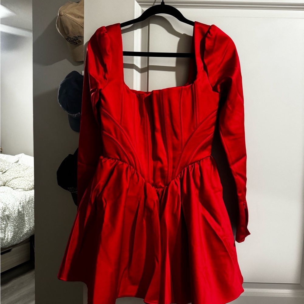 House of CB Haute Red Satin Mini Dress